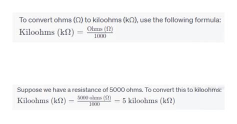 Convert kΩ to Ω (kiloohms/k ohms to ohms) .